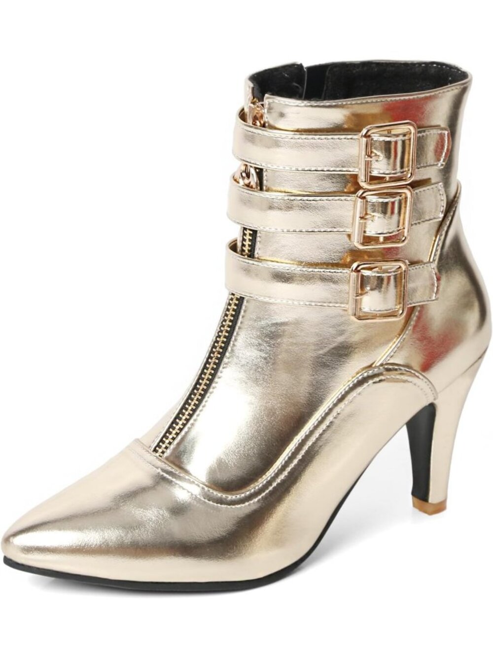 Women's Gold High Heels Pointed Toe Ankle Short High Heeled Metallic Booties